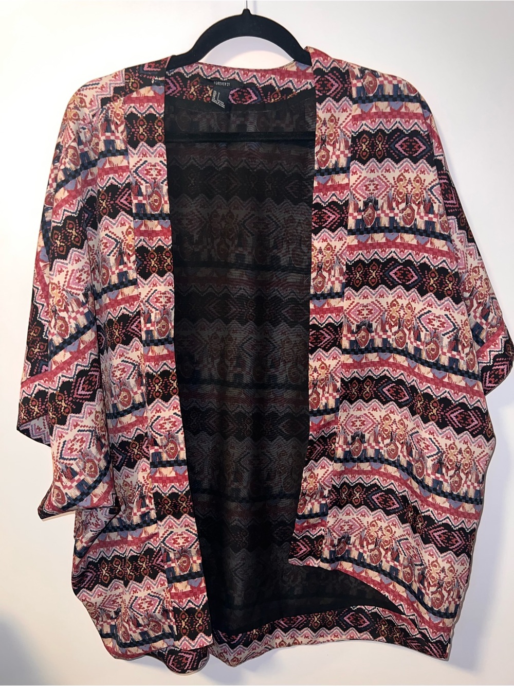 Forever 21 Pink Multi Tribal Open-Front Kimono